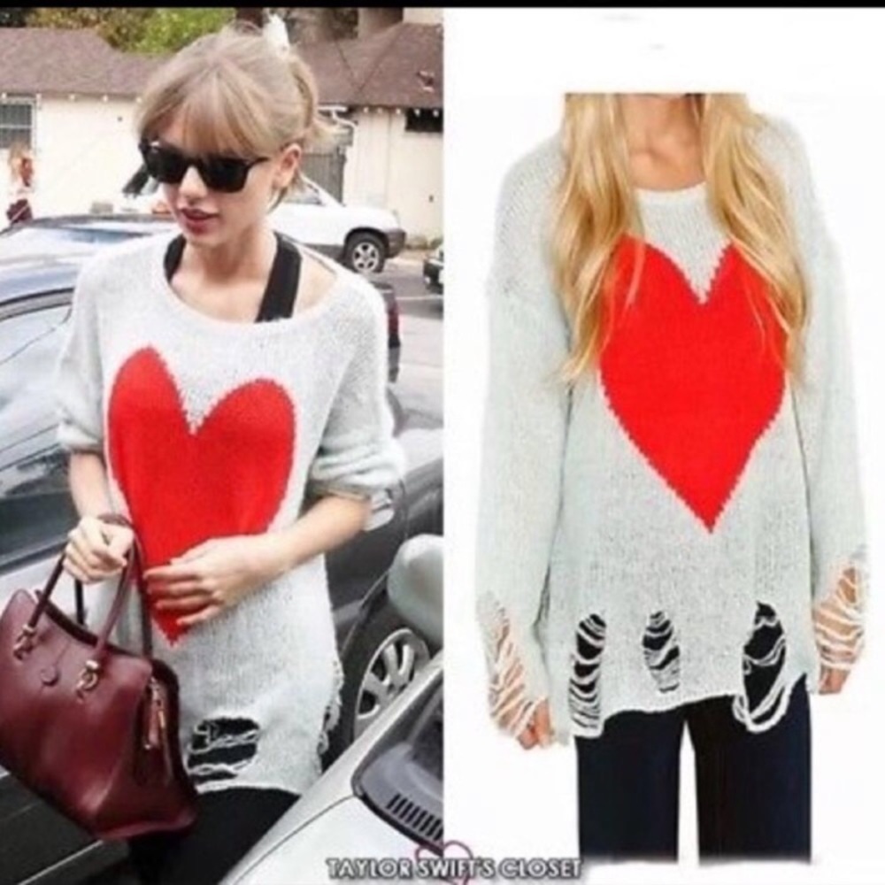Wildfox big heart Lennon distressed sweater